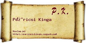 Páricsi Kinga névjegykártya